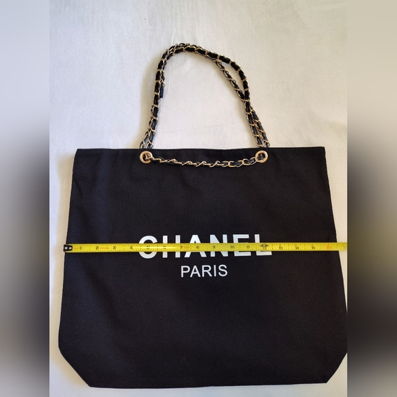 CHANEL Paris NWOT Canvas Chain Tote Bag Black Gold GWP NIP - Picture 8 of 9